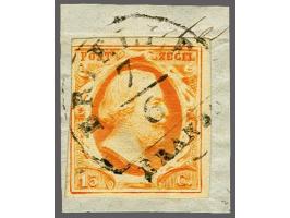 Brielle A (Ey RR) op 15 cent donkeroranje op fragment, fraai ex. (links miniem aangesneden). Het Corinphila-archief meldt 10 