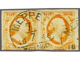 Meppel C (Ey R) op 15 cent donkeroranje in paar, vrijwel pracht ex. (onder kort doch niet aangesneden). Het Corinphila-archie