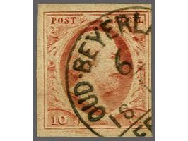 Oud-Beyerland C (Ey 900) op 10 cent bruinrood plaat VI, vrijwel pracht ex. (rechts kort, doch niet aangesneden)