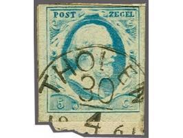 Tholen C (Ey 200) op 5 cent blauw plaat IV pos. 73 met velrand, pracht ex. Dit zegel is op 30-4-1861 tegen de voorschriften m