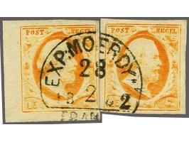 Exp:Moerdyk (Ey R) op 15 cent oranje (2x) w.b. hoekstuk, pracht ex.