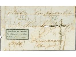 Landmailzegel met Te en Batavia recht onder elkaar en waarde-aangifte 150 duiten op briefvoorzijde van Rotterdam 21-11-1846 n