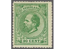 20 cent groen tanding 14 kleine gaten, pracht ex. met certificaat Vleeming 2017, cat.w. 900. Ongebruikt een zeer zeldzaam zeg