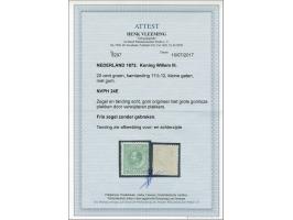 20 cent groen tanding 11½ x 12 kleine gaten, pracht ex. (enkele gomloze plekjes door verwijderen plakkers) met certificaat Vl