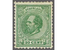20 cent groen tanding 11½ x 12 grote gaten, pracht ex. (enkele miniem bruine vlekjes achterzijde) met certificaat Vleeming 20