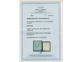 20 cent groen tanding 11½ x 12 grote gaten, pracht ex. (enkele miniem bruine vlekjes achterzijde) met certificaat Vleeming 20