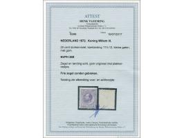 25 cent donkerviolet tanding 11½ x 12 kleine gaten, pracht ex. met certificaat Vleeming 2017, cat.w. 1200