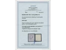 25 cent donkerviolet tanding 14 grote gaten, pracht ex. met certificaat Vleeming 2017. Ongebruikt met originele gom een zeldz