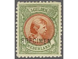 5 gulden bronsgroen en roodbruin met opdruk Specimen, vrijwel pracht ex. (miniem dun plekje) met certificaat Vleeming 2017. V