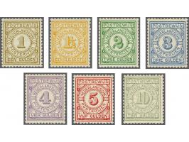 Postbewijs 1 t/m 10 gulden, pracht ex. (enkele waarden originele zwarte puntjes in papier) met certificaat Vleeming 2017, cat