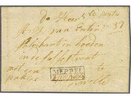 Vouwbrief 18-2-1834 met stempel Meppel in kastje met ingeschreven datum per postwagen van Bouricius naar Zwolle. Tevens gesch