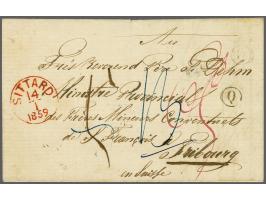 Limburgse plattelandspost, Vouwbrief van Urmond (busletter Q) 14-1-1859 over Sittard en Geilenkirchen naar Fribourg (CH) met 