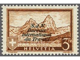 Bureau International de Travail 3 francs roodbruin met certificaat Zumstein 1997, cat.w. 1800
