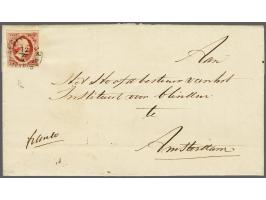 Appingadam B (Ey 300) op 10 cent rood plaat IV op vouwbrief 12-6-1857 naar Amsterdam, pracht ex. (zegel links korter)