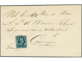 Delfzyl A (Ey 200) op 5 cent blauw plaat III op briefomslag 14-9-1856 naar Groningen, fris pracht ex.