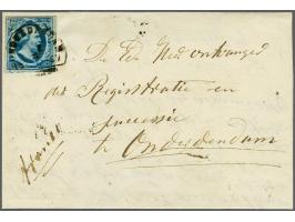 Onderdendam B (Ey 100) op 5 cent donkerblauw plaat III op vouwbrief uit Winsum (langstempel achterzijde) 5-7-1857, pracht ex.