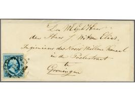 Onderdendam B (Ey 100) op 5 cent blauw plaat III pos. 94 op briefomslag van Winsum (langstempel achterzijde) naar Groningen, 
