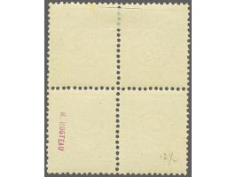 2 cent okergeel tanding 12½ x 12 grote gaten in blok van 4 waarin 2 ex. postfris (1 ex. licht potlood en 1 ex. eigendomsstemp