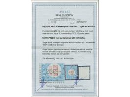 250 - Yerseke - op port 1 gulden, vrijwel pracht ex. (tanding boven verbeterd) met certificaat Vleeming 2017. Tot op heden on