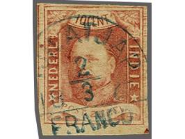 Tjilatjap (Voerman 225) op 10 cent wijnrood pos. 95, pracht ex.