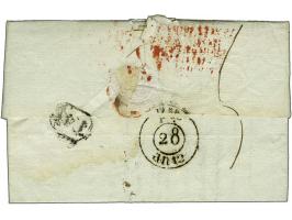 Don D PORT PAYÉ HOLLANDE TROUPES Foises deels zwaar beïnkt in rood op brief Arnhem-Paris 21 Pluviose An 12 (11 febr.1802) met