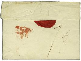 HOLLANDE POSTES Foises + PORT PAYÉ vrijwel pracht afdrukken (en inktvlek) in rood op brief La Haye le 19 8bre1807 naar Bayeux
