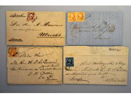 emissie 1852, 4 betere poststukken w.b. nr. 3 enkelfrankering Groningen-Vorden 19-8-1853 en nr. 3 in paartje op vouwbrief 17-