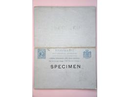 8 stuks uit 34-43 met SPECIMEN (*)/*, briefkaart 5 en 5+5 cent met SPECIMEN, PC116b in blok van 4 met velrand * (en blokje) e