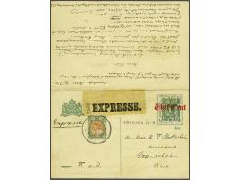 Briefkaart 7½ op 5 cent op 3 cent met antwoordkaart, per expresse met 40 cent Bontkraag Soest-Voorschoten 28.VII.1921 en per 