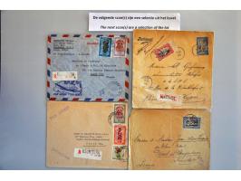 ca. 225 post- en postwaardestukken (w.b. ongebruikt en bijfrankering, 5 cent. militair tarief), aangetekend, luchtpost, etc.,
