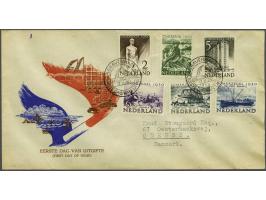 Fdc E1a zomerzegels naar Denemarken met variëteit zonder tekst "Zomerzegels 1950" met getypt adres en dichtgeplakte klep, vri