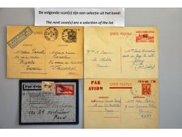 65 postwaardestukken w.b. Tunesië airmail cards met opdrukken ca.1941, Madagascar ca.1938, etc. in album, ex. Drukker