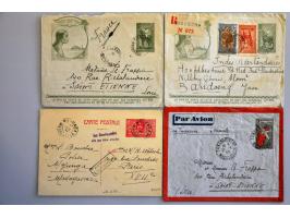 65 postwaardestukken w.b. Tunesië airmail cards met opdrukken ca.1941, Madagascar ca.1938, etc. in album, ex. Drukker
