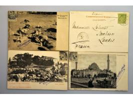 ca. 130 post(waarde)stukken w.b. prentbriefkaarten, militair, kantoren in Egypte etc. in doosje