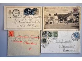 ca. 120 post(waarde)stukken w.b. betere frankeringen, censuur en Deens West-Indië (o.a. prentbriefkaarten) in doosje