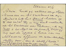 I.C.C. Dutch Mission. 10 qint Skanderbeg postal stationery from Elbasan 25-3-1914 via Durres to Vlone, very fine. This card w