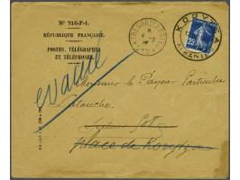 French Occupation 1916-1920. Semeuse 25 centimes with nice cancel Korytza Albanie 12-9-1917 on envelop redirected to Thessalo