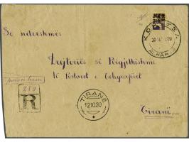 Regency 1920-1925. Quartered 2 frank on 160 heller violet on registered cover from Korce 30-9-1920 to Tirana, fine (small par
