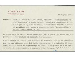 Regency 1920-1925. Quartered 2 frank on 160 heller violet on registered cover from Korce 30-9-1920 to Tirana, fine (small par