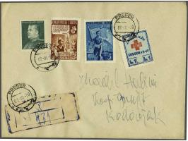 Peoples Republic. Albanian-Soviet Friendship 2,60 lek brown and 5 lek blue, Enver Hoxha 1 lek darkgreen and Red Cross Charity