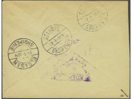 Provisonal issue Korce. Cachets 10 para and 25 para in violet and red on First Day Cover 27-3-1914 via Starove and Elbasan to