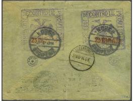 Provisional Issue Korce. Cachet 25 para violet and red (2x) on reverse of cover 19-3-1914 via Thessaloniki to Constantinople,