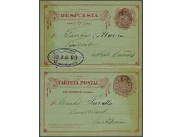 Double Postcard Colon 2 centavos red from Constitution 12-7-1893 to Las Canas (Estafeta cancel), fine/very fine (names adress