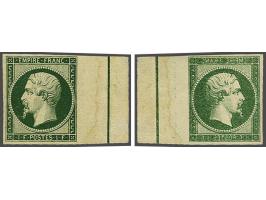 Essay Napoleon III 1 franc in green, printed on both sides (mirror print at reverse), with complete sheet margin, very fine w