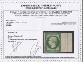 Essay Napoleon III 1 franc in green, printed on both sides (mirror print at reverse), with complete sheet margin, very fine w