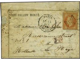 Napoleon III 40 centimes orange on lettersheet  from Paris 14-10-1870 per Ballon Monté Jules Favre No. 1 via Chimay in Belgiu