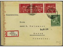 Reichsarbeitsdienst 6 pfennig green and 12 pfennig red in vertical strip of 3 on registered censored envelop with original co