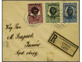 Karlfonds 10 - 45 heller on registered philatelic cover from Lublin 1-12-1919 to Janow, fine/very fine Scarce set on cover!
