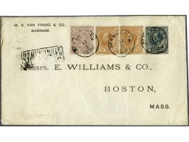 Willem III 12½ cent blauwzwart tanding 13½ x 13¼, 50 cent oranjebruin tanding 14 grote gaten in paar en Hangend Haar 12½ cent