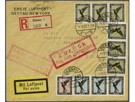 Interrupted Trans-Atlantic Flight by Kohl, Loose and Von Hunefeld with the Bremen 14-8-1927. Registered cover from Dessau to 